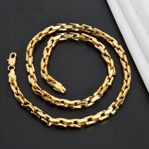 Mens 18K Gold Chain Link Necklace 24" Guys Sterling Silver Stamped Jewelry 24